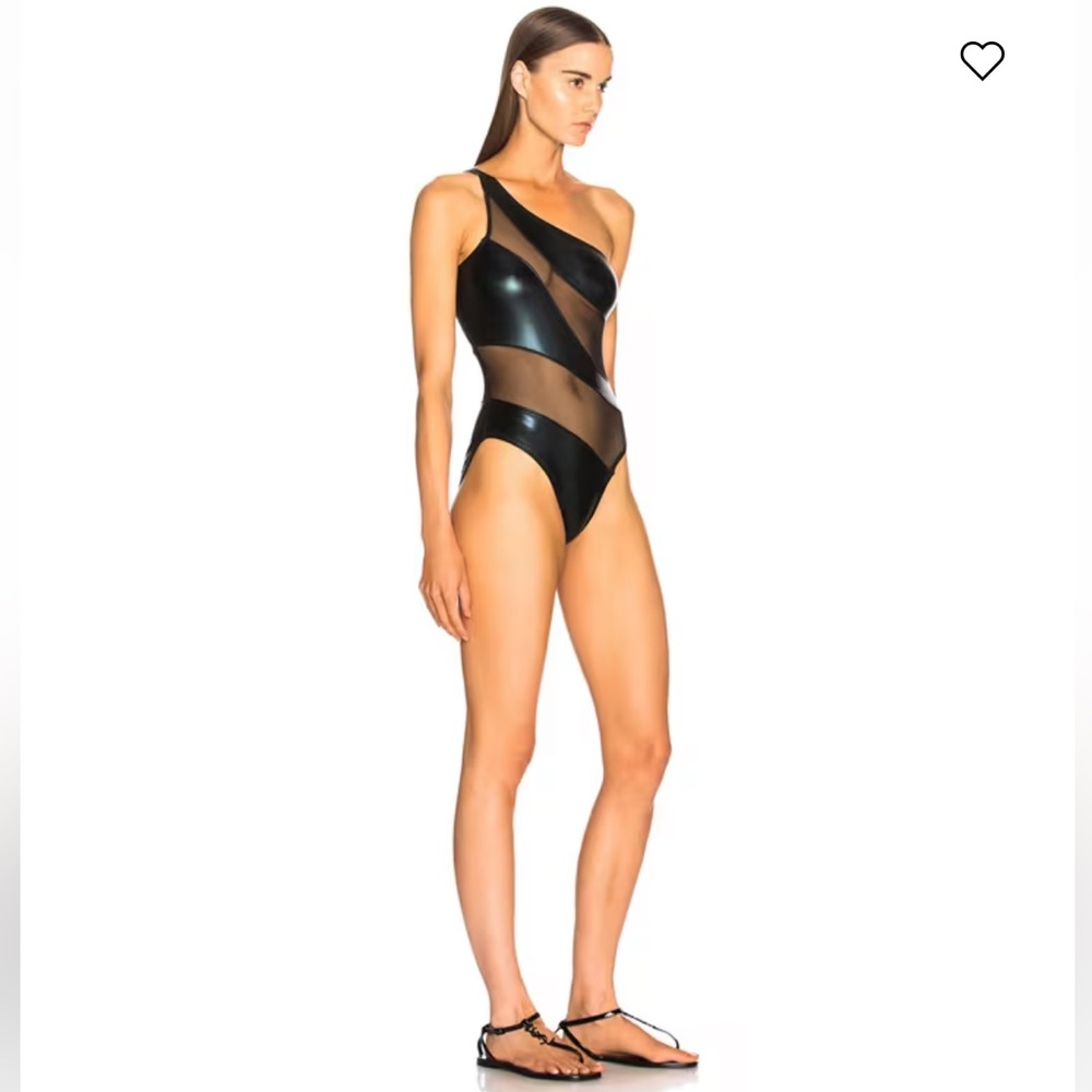 NORMA KAMALI black foil Snake Mesh Stripe One Piece Swimsuit - Picture 2 of 6